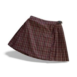 Plaid Pleated Mini Skirt XS – Burgundy Old-School Cool Preppy Retro Style